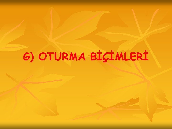 G) OTURMA BİÇİMLERİ 
