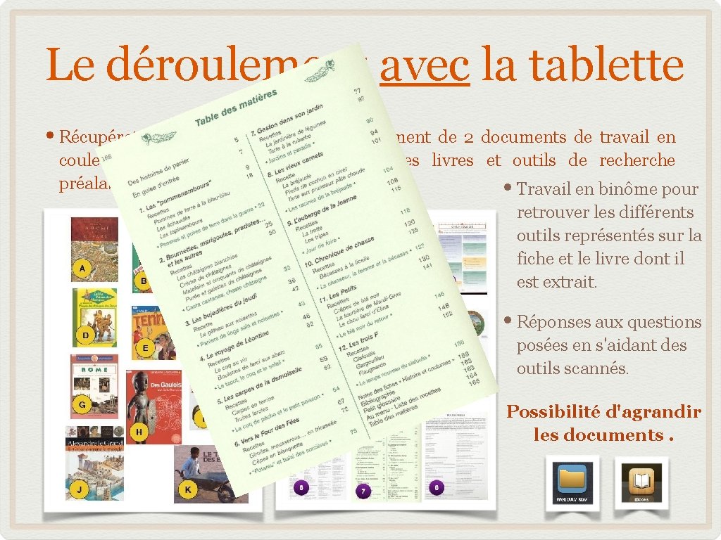 Le déroulement avec la tablette • Récupération sur le serveur de l'établissement de 2