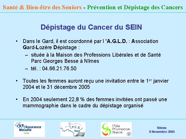 Santé & Bien-être des Seniors - Prévention et Dépistage des Cancers Dépistage du Cancer