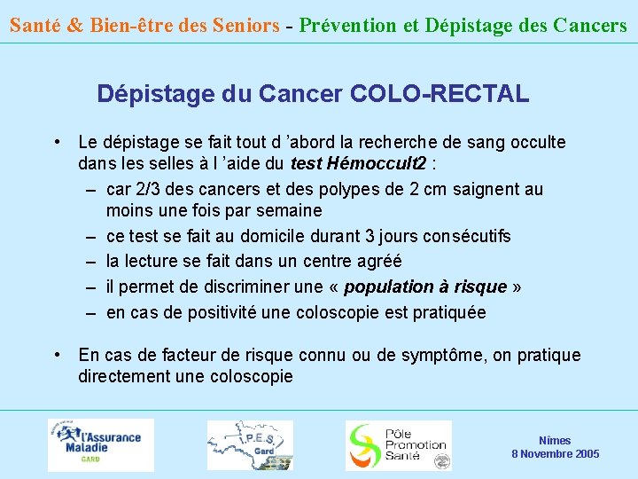 Santé & Bien-être des Seniors - Prévention et Dépistage des Cancers Dépistage du Cancer