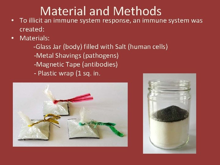 Material and Methods • To illicit an immune system response, an immune system was