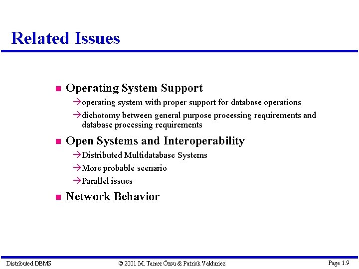 Related Issues Operating System Support à operating system with proper support for database operations
