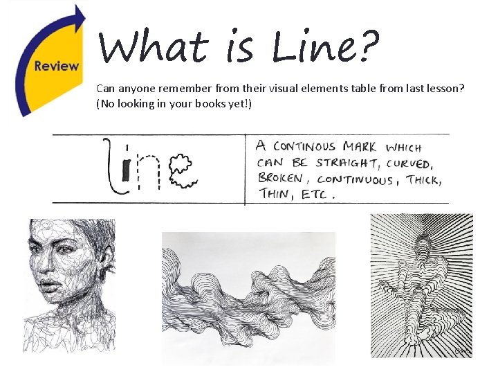 What is Line? Can anyone remember from their visual elements table from last lesson?