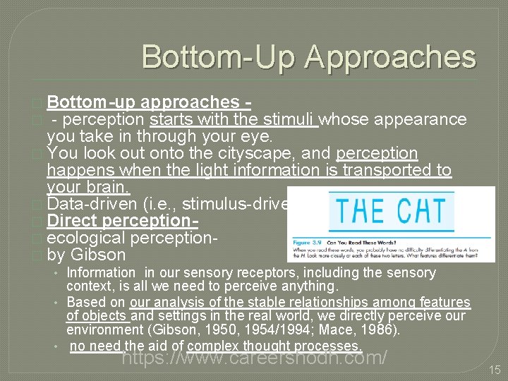 Bottom-Up Approaches � Bottom-up approaches � - perception starts with the stimuli whose appearance