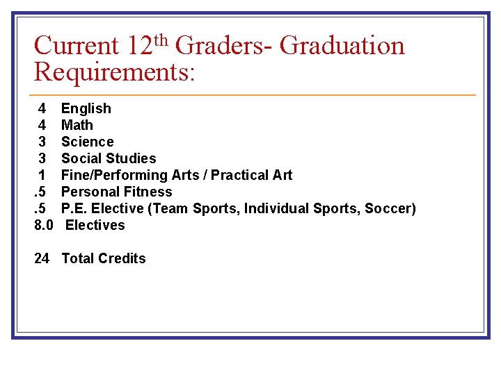 Current 12 th Graders- Graduation Requirements: 4 4 3 3 1. 5. 5 8.