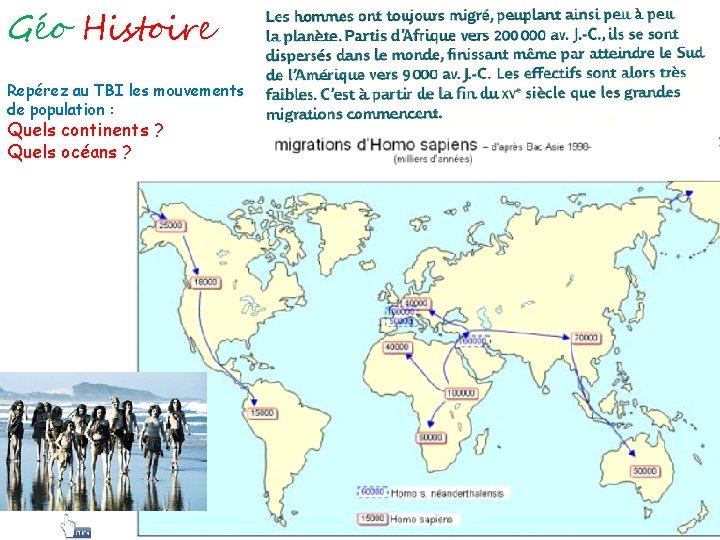 Géo Histoire Repérez au TBI les mouvements de population : Quels continents ? Quels