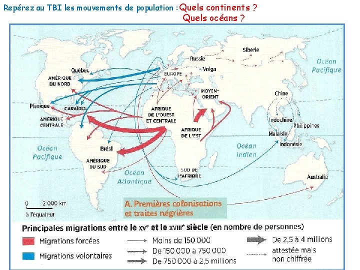 Repérez au TBI les mouvements de population : Quels continents ? Quels océans ?