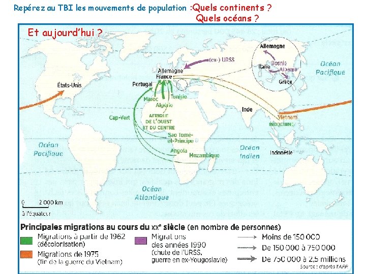 Repérez au TBI les mouvements de population : Quels continents ? Quels océans ?