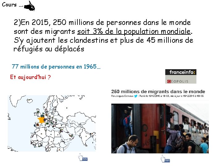 Cours …. . 2)En 2015, 250 millions de personnes dans le monde sont des
