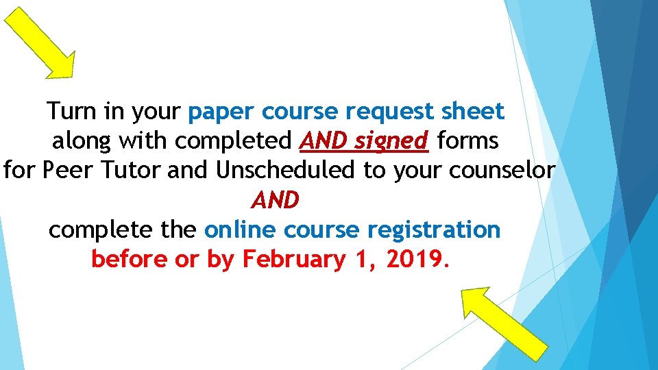 Turn in your paper course request sheet along with completed AND signed forms for