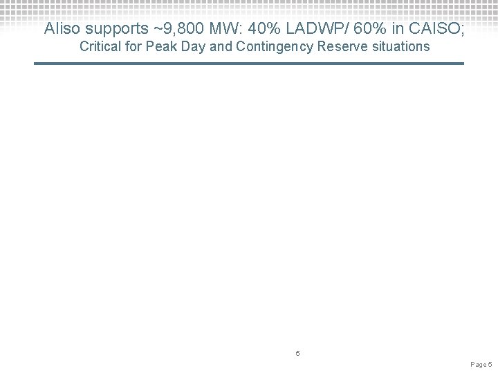 Aliso supports ~9, 800 MW: 40% LADWP/ 60% in CAISO; Critical for Peak Day