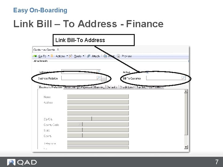 Easy On-Boarding Link Bill – To Address - Finance Link Bill-To Address 7 