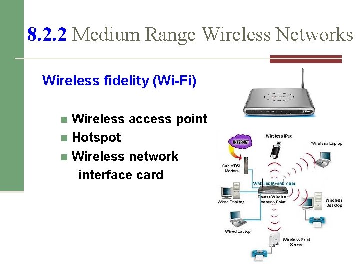 8. 2. 2 Medium Range Wireless Networks Wireless fidelity (Wi-Fi) Wireless access point n
