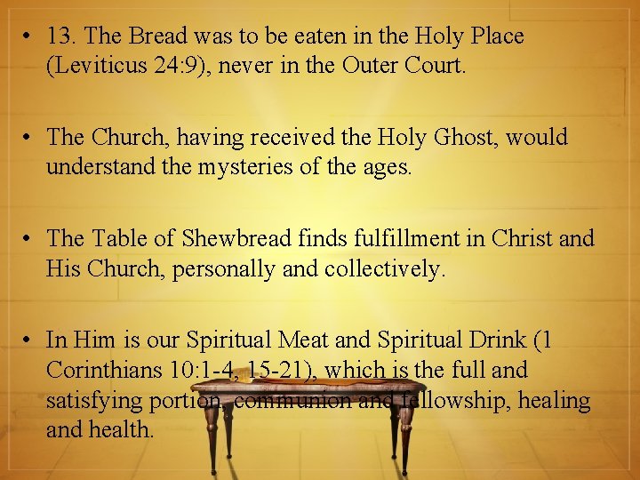  • 13. The Bread was to be eaten in the Holy Place (Leviticus