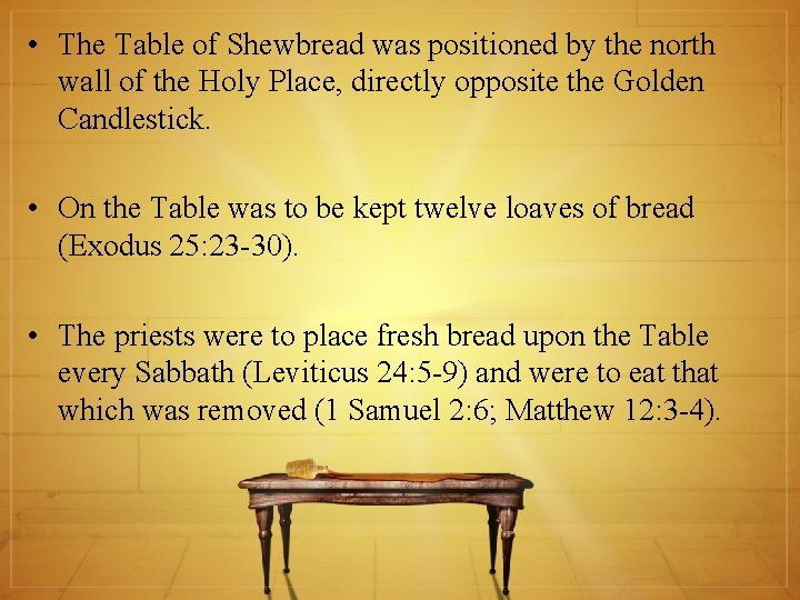 The Table of Shewbread was positioned by the