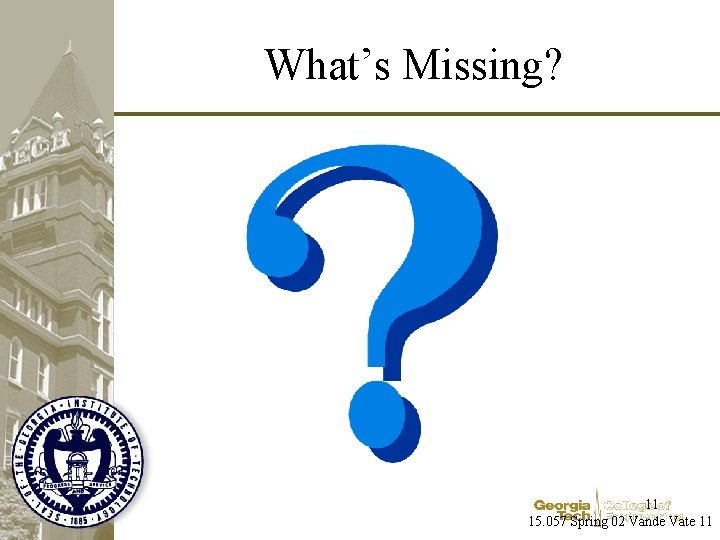 What’s Missing? 11 15. 057 Spring 02 Vande Vate 11 