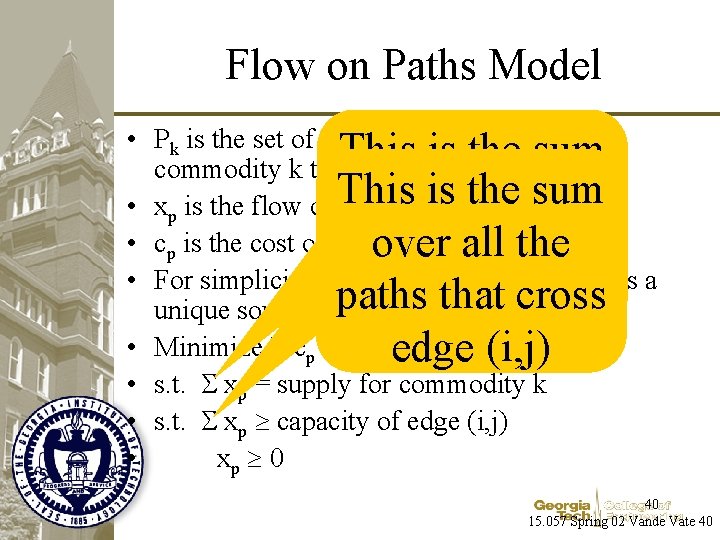 Flow on Paths Model • Pk is the set of paths from the source