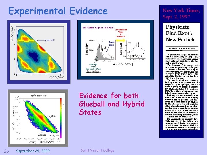 Experimental Evidence for both Glueball and Hybrid States 26 September 29, 2009 Saint Vincent