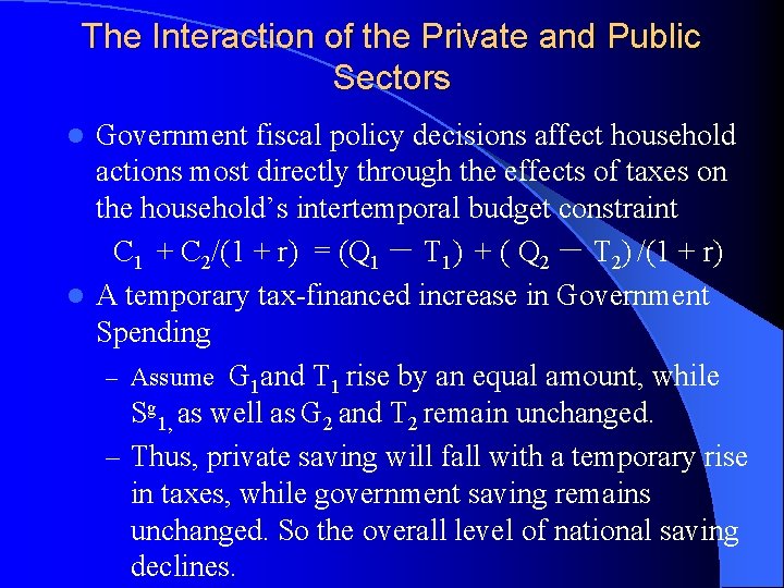 The Interaction of the Private and Public Sectors Government fiscal policy decisions affect household