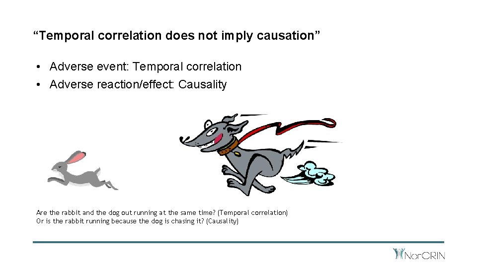 “Temporal correlation does not imply causation” • Adverse event: Temporal correlation • Adverse reaction/effect: