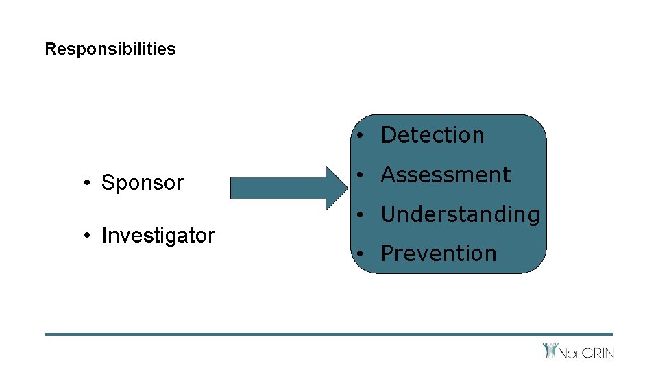 Responsibilities • Detection • Sponsor • Investigator • Assessment • Understanding • Prevention 
