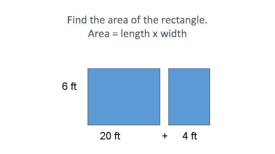 Find the area of the rectangle. Area = length x width 6 ft 20