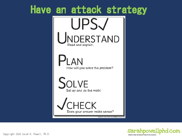 Have an attack strategy Copyright 2020 Sarah R. Powell, Ph. D. 