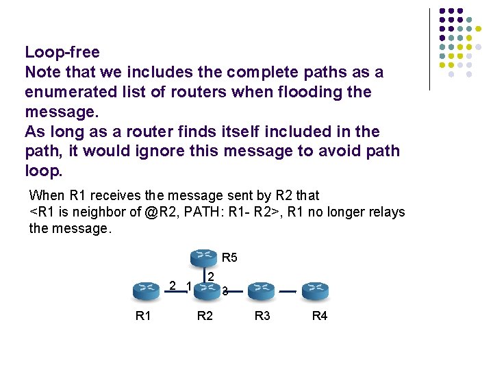 Loop-free Note that we includes the complete paths as a enumerated list of routers