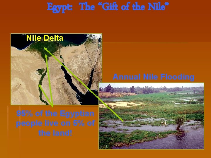 Egypt: The “Gift of the Nile” Nile Delta Annual Nile Flooding 95% of the