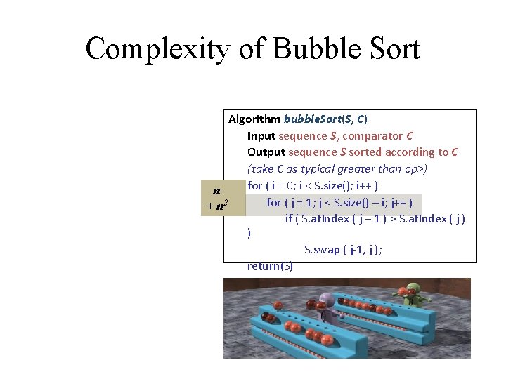 Complexity of Bubble Sort Algorithm bubble. Sort(S, C) Input sequence S, comparator C Output Complexity of Bubble Sort Algorithm bubble. Sort(S, C) Input sequence S, comparator C Output