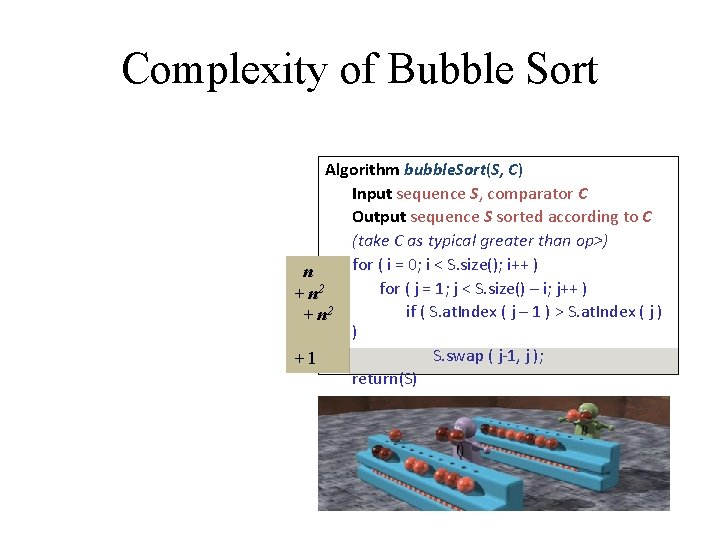 Complexity of Bubble Sort Algorithm bubble. Sort(S, C) Input sequence S, comparator C Output Complexity of Bubble Sort Algorithm bubble. Sort(S, C) Input sequence S, comparator C Output
