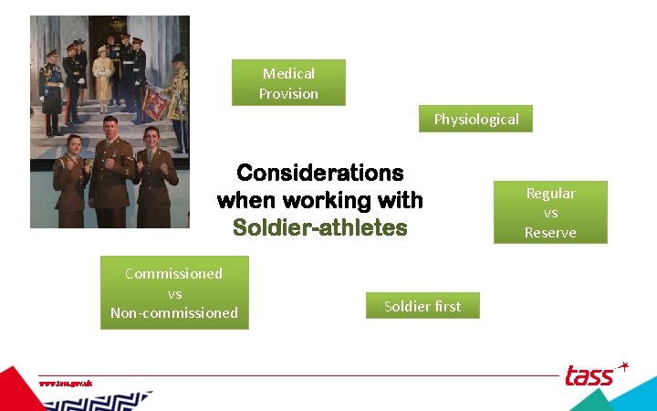 Medical Provision Physiological Considerations when working with Soldier-athletes Commissioned vs Non-commissioned www. tass. gov.