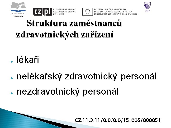 Struktura zaměstnanců zdravotnických zařízení ● lékaři ● nelékařský zdravotnický personál ● nezdravotnický personál CZ.