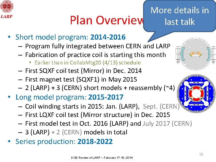 Plan Overview More details in last talk • Short model program: 2014 -2016 –