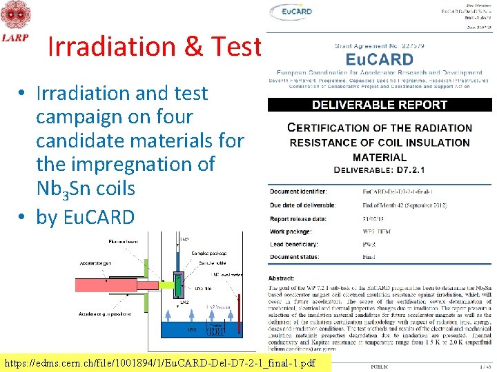 Irradiation & Test • Irradiation and test campaign on four candidate materials for the