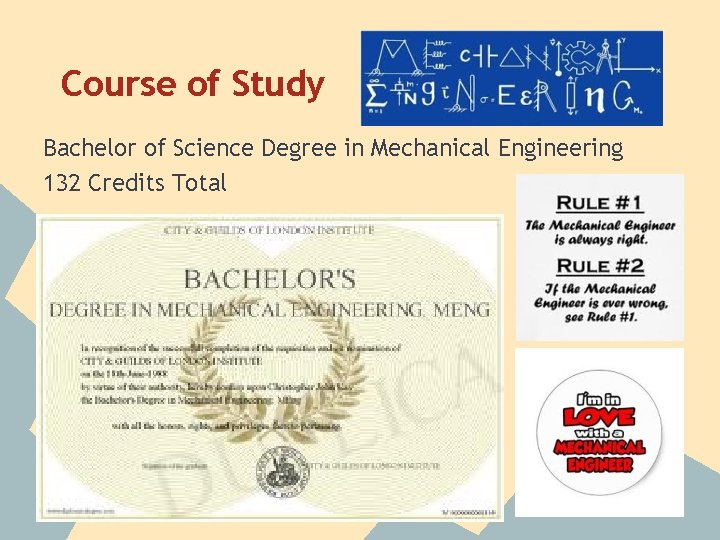 Course of Study Bachelor of Science Degree in Mechanical Engineering 132 Credits Total 