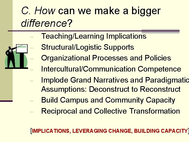 C. How can we make a bigger difference? – – – – Teaching/Learning Implications