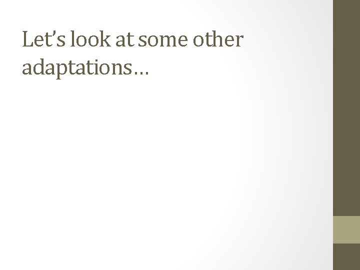 Let’s look at some other adaptations… 