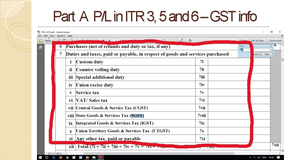 Part A P/L in ITR 3, 5 and 6 – GST info 29 