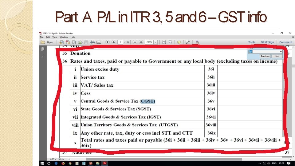 Part A P/L in ITR 3, 5 and 6 – GST info 30 