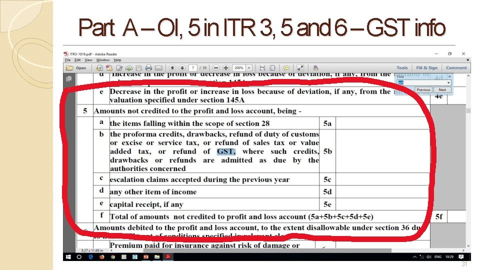 Part A – OI, 5 in ITR 3, 5 and 6 – GST info