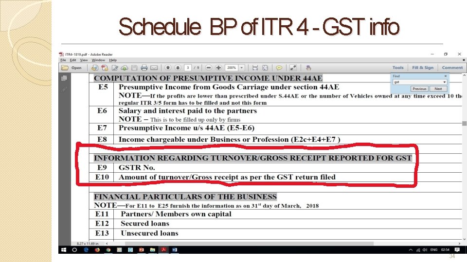 Schedule BP of ITR 4 - GST info 34 