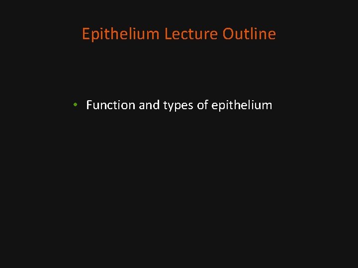 Epithelium Lecture Outline • Function and types of epithelium 