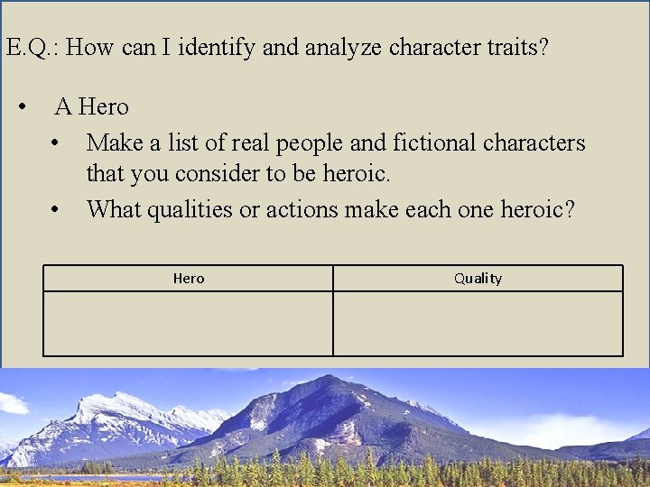 E. Q. : How can I identify and analyze character traits? • A Hero