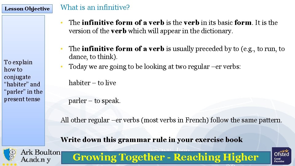 Lesson Objective What is an infinitive? • The infinitive form of a verb is