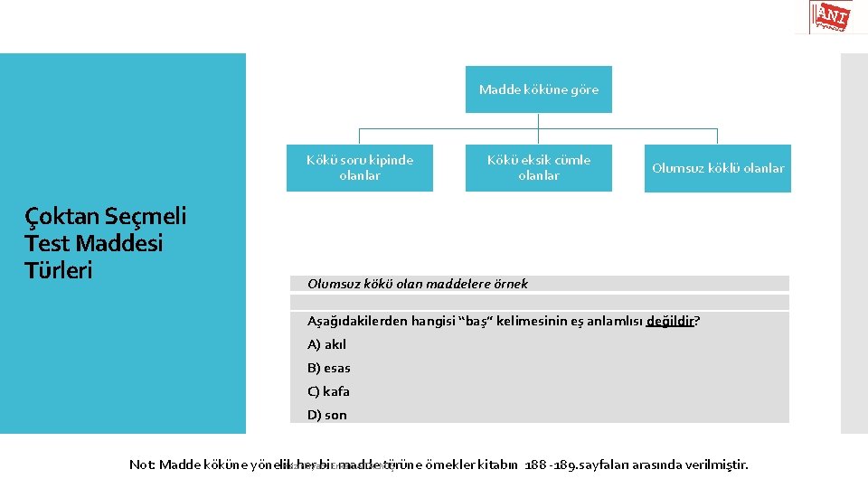 Madde köküne göre Kökü soru kipinde olanlar Çoktan Seçmeli Test Maddesi Türleri Kökü eksik