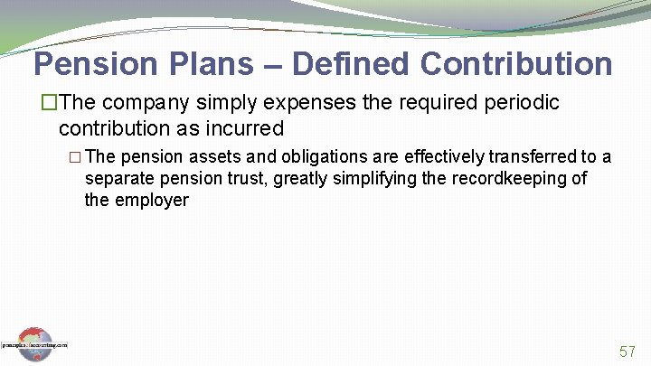Pension Plans – Defined Contribution �The company simply expenses the required periodic contribution as