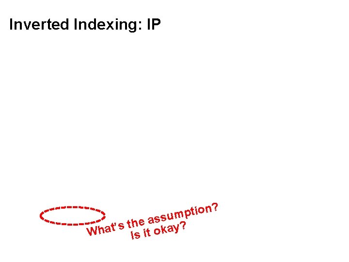 Inverted Indexing: IP n? o i t p m u s s a the