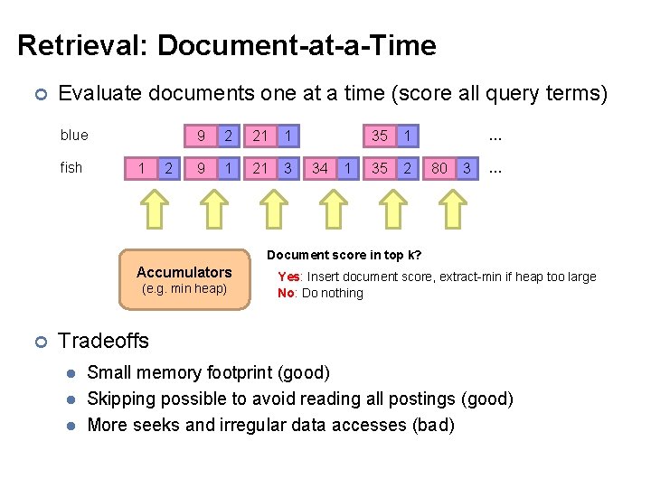 Retrieval: Document-at-a-Time ¢ Evaluate documents one at a time (score all query terms) blue