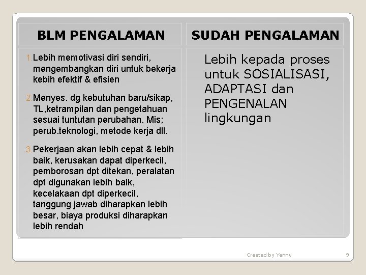 BLM PENGALAMAN 1. Lebih memotivasi diri sendiri, mengembangkan diri untuk bekerja kebih efektif &